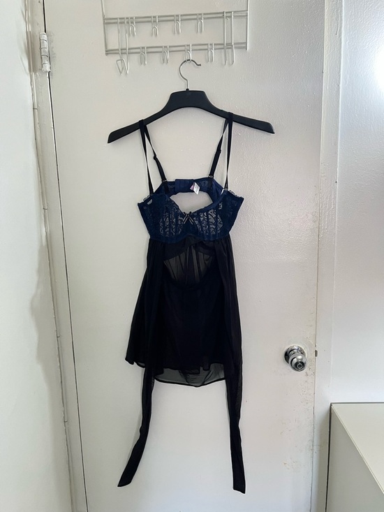 Adore Me Other - Adore Me Sheer Black Babydoll Chemise with Navy Lace Bust